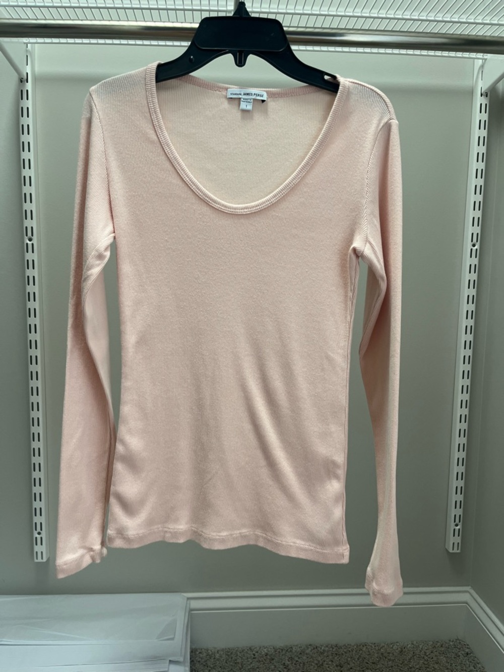 James Perse Pale Pink Long Sleeve Scoop Neck Tee